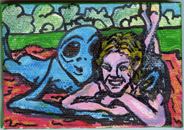 tim kelly artist alien on blanket with girlfriend
