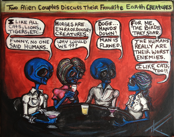 similar alien art couples having cocktails nyc tim kelly art alien nyc
