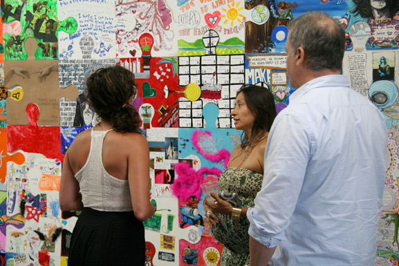 spattered columns art space puzzle installation & collaborative project art connects new york soho tim kelly artist nyc