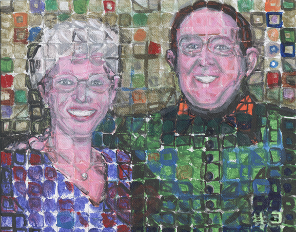 tim kelly artist nyc brooklyn art portrait of parents in 80s chuck close style portrait tim kelly